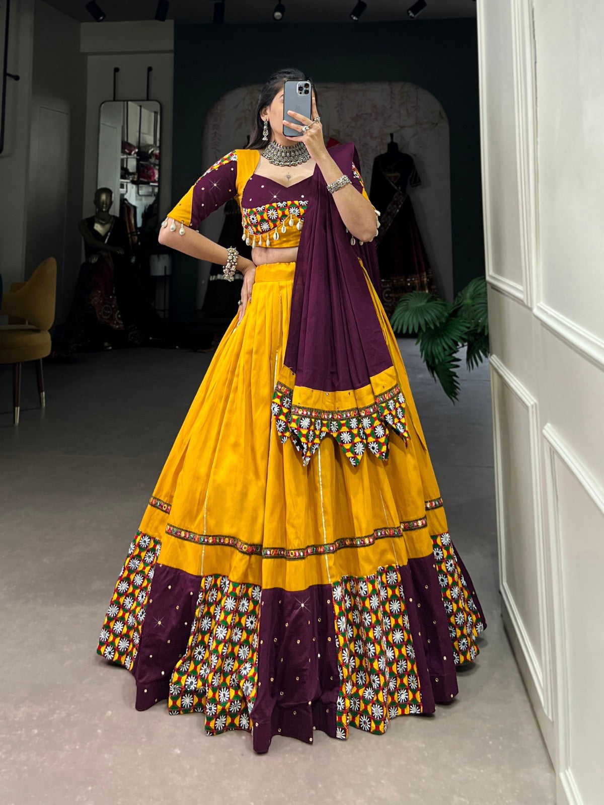 Mustard Yellow Pure Cotton Navratri Lehenga Choli Get Customised