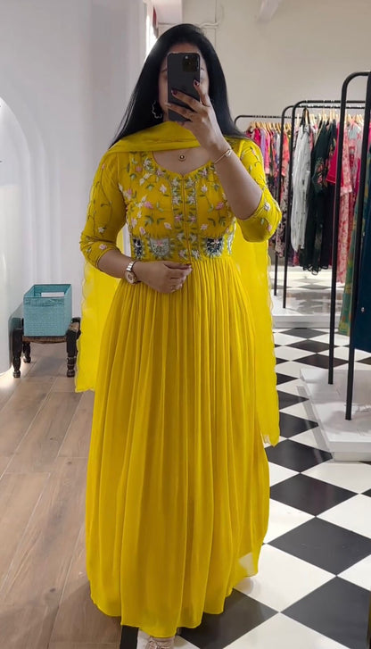 Yellow Georgette Gown fully stitched