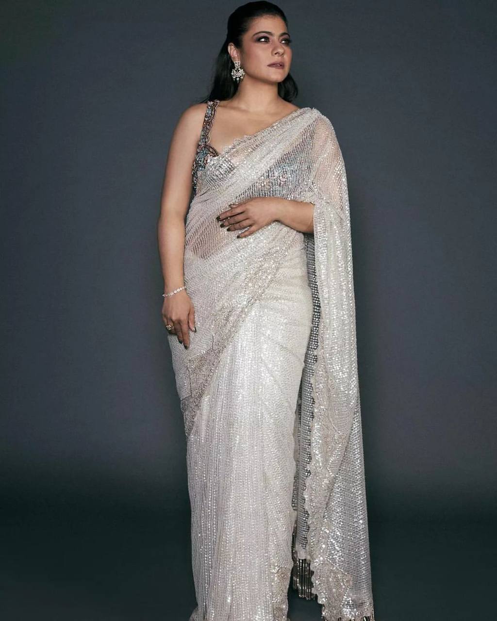 Buy White Georgette Sequin Saree With Unstitched Blouse Piece Kalki Fashion  India